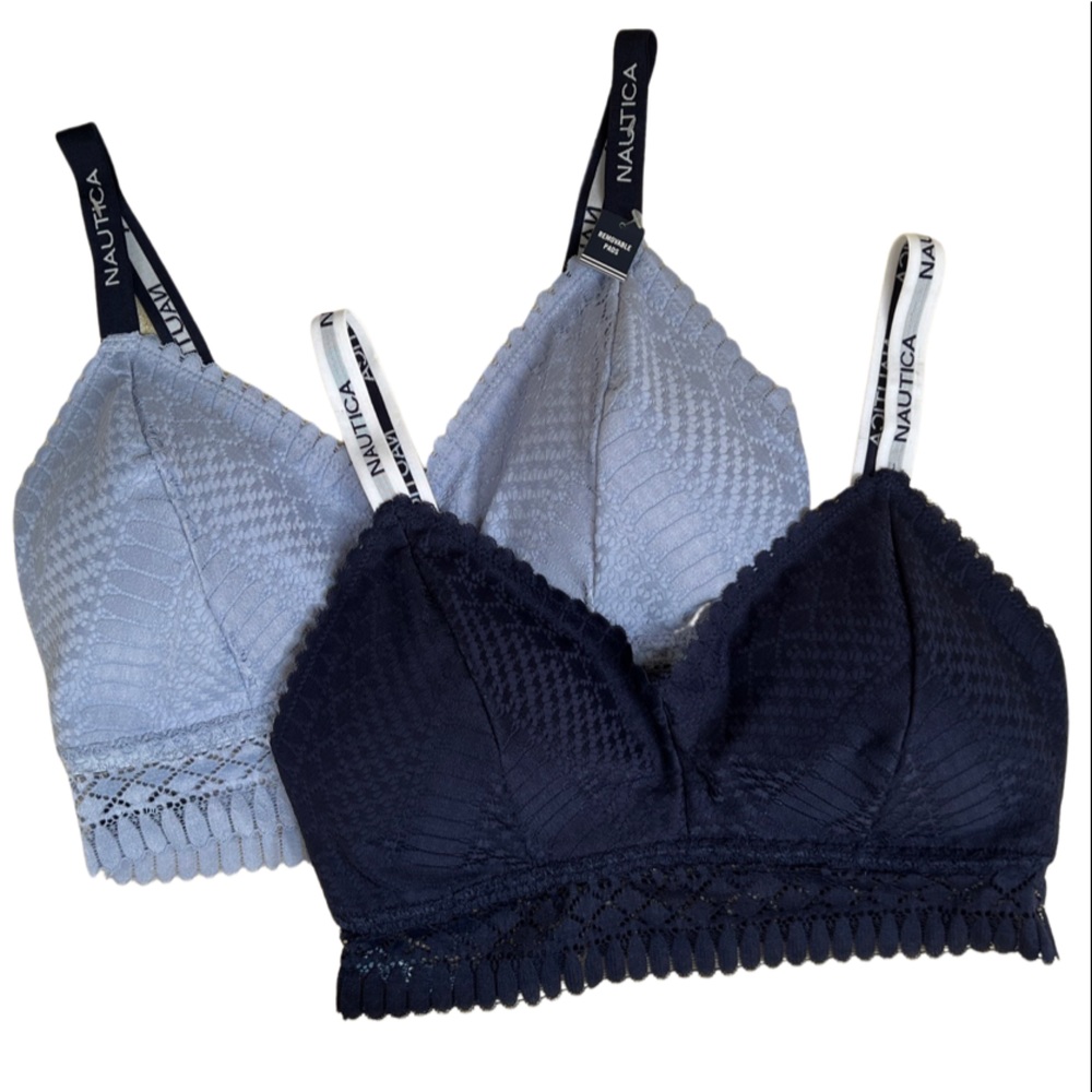 NWT NAUTICA 2 Lace Bralettes in Blue 1X